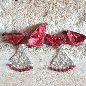 Sterling Silver 925 Natural Ruby Chandelier Statement Earrings  -  Gift for her